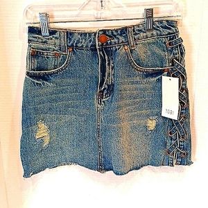 TOBI Denim Skirt Braided Sides Distressed Size 25 NWT